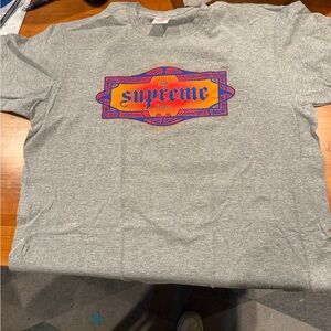 Supreme Too Shotta Medium Heather gray Tee with Red and Purple Graphic